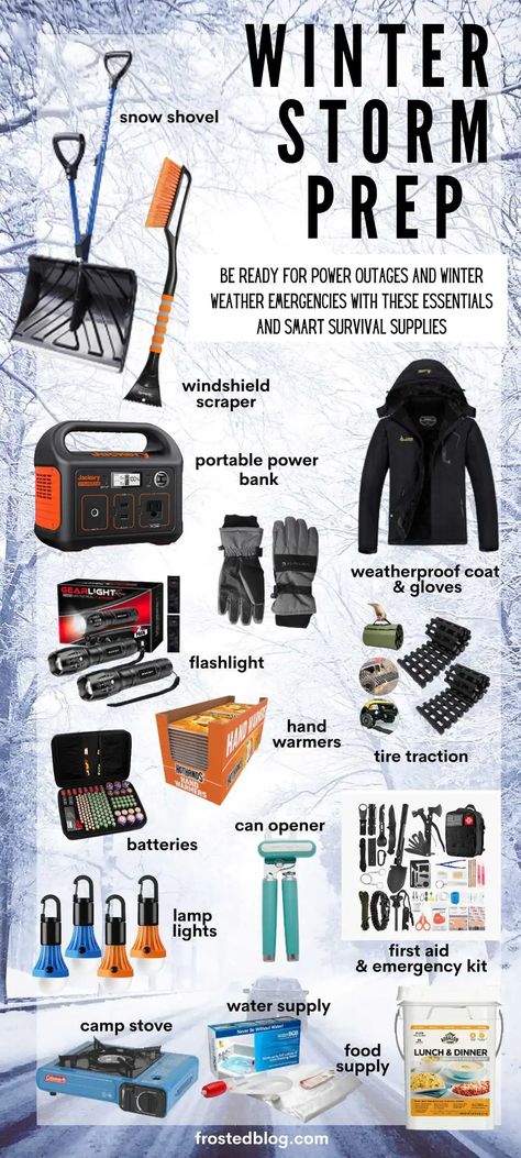 Cold Weather Car Kit, Survival Kit List Emergency Preparedness, Power Outage Emergency Kit, Winter Needs List, Winter Stockpile List, Snow Preparation Tips, Storm Kit Emergency, Storm Safety Kit, Power Outage Preparedness Winter