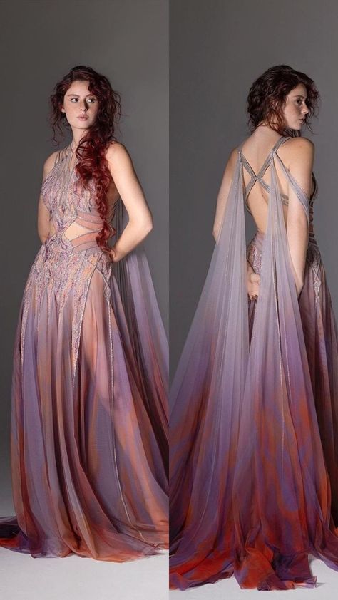 Fae Dress Aesthetic, Goddess Style Dress, Dawn Court Fashion, Moon Aesthetic Fashion, Summer Court Outfit, Modern Goddess Outfit, Feyre Summer Court Dress, Dune Inspired Fashion, Feyre Archeron Dress