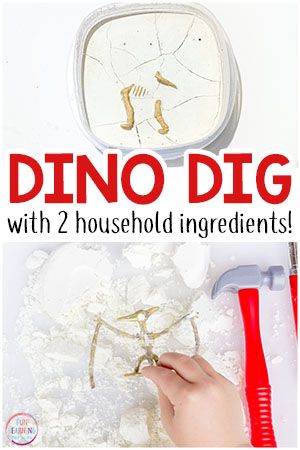 Dino Science Experiment, Dinosaur Large Motor Activities, Fossils Activities For Kids, Dino Day Activities, Fossil Dig For Kids, Dinosaur Experiments For Kids, Dinosaur Digging Activity, Dinosaur Kids Activities, Dino Activities For Kids