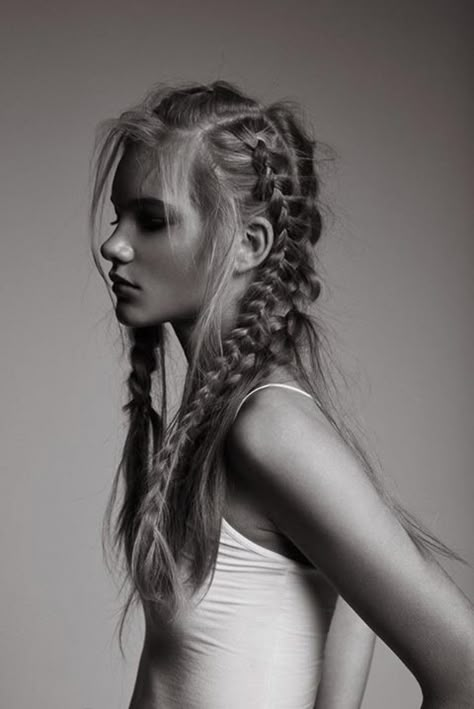 Blonde Hair, Long Hair, A Woman, Braids, Blonde, Hairstyles, Black And White, Tumblr, Hair