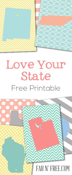 Free Love Your State Printable #247moms Cricut Cutouts, Wall Art Free Printables, Project Life Freebies, Scrapbook Printables Free, Project Life Printables, State Wall Art, Door Decs, Pretty Printables, Free State