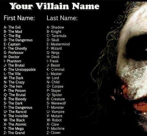 what is your villain name? Mines the dark wizrad. So basically what every Villain been called at least once. Funny Name Generator, Birthday Scenario, Villain Names, Materi Bahasa Jepang, Fantasy Names, Name Games, Funny Names, Name Generator, Friday Humor