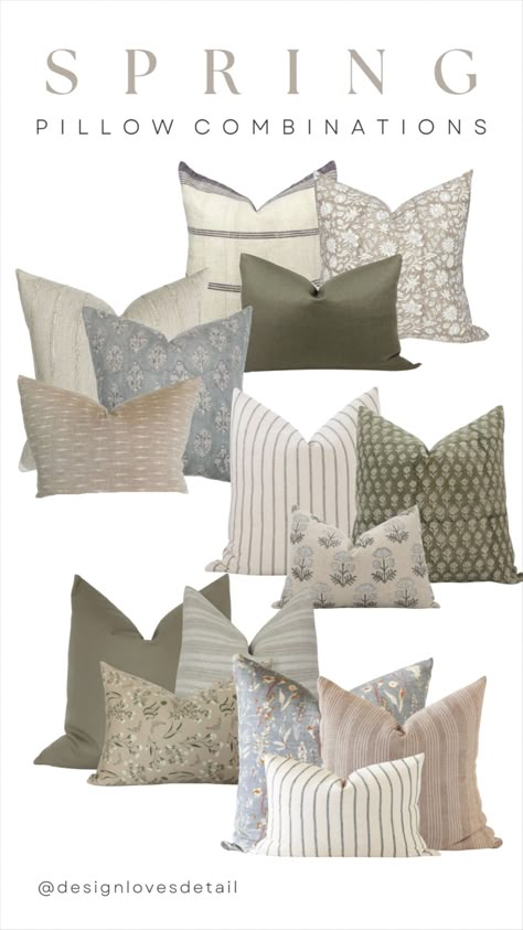 Throw Pillows On A Tan Couch, King Throw Pillow Arrangement, Green Couch With Throw Pillows, Mismatched Couch Pillows, Best Pillows For Gray Couch, Green Accent Pillows Bedroom, Spring Cushions Living Rooms, Pillows For A Cream Couch, Pillow Covers For Beige Couch