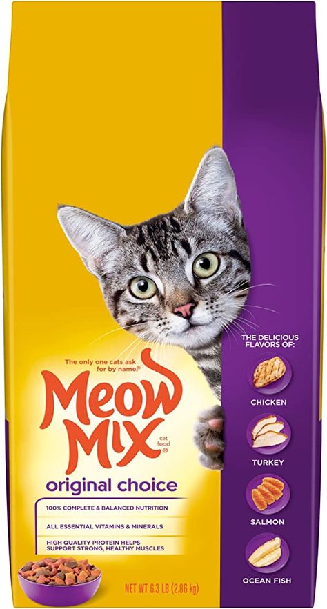 Meow Mix Original Choice Dry Cat Food, 6.3 Pound Bag Food For Cats, Meow Mix, Balanced Nutrition, Dry Cat Food, Wet Cat Food, Proper Nutrition, Pet Food, Types Of Food, Salmon Recipes