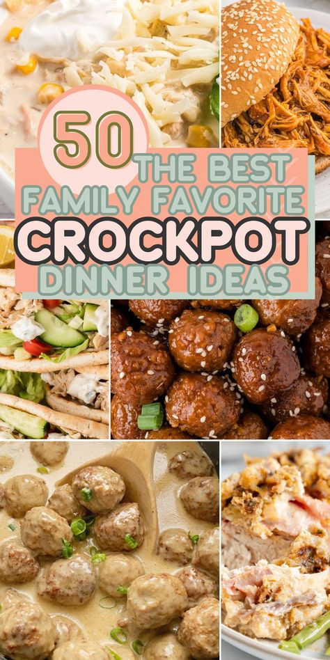 Welcome to the ultimate collection of THE BEST family favorite, tried-and-tested Crockpot Dinner Ideas! From crockpot meatball recipes, crockpot chicken dinner recipes, all the way to delicious and hearty chili & stew recipes. Your family is sure to find some new favorites! Easy Dinner Recipes Crockpot Vegetarian, Crockpot Dinner Ideas Families, Main Dish Crockpot Recipes, Family Favorite Crockpot Meals, 1 Pot Crockpot Meals, Easy Winter Meals Crock Pots, Pillsbury Crockpot Recipes, Lazy Crockpot Meals, Best Family Crockpot Meals