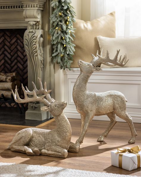 Greet friends and neighbors with elegant figures. Arrange with bountiful foliage or shimmering accents for an endearing holiday theme. | 26" Champagne Parisian Palace Deer, Set of 2 by Balsam Hill Rustic Glam Christmas, Christmas Treats For Gifts, Diy Christmas Decorations For Home, Elegant Christmas Decor, Artificial Christmas Trees, Deer Decor, Reindeer Decorations, Classy Christmas, Deer Christmas