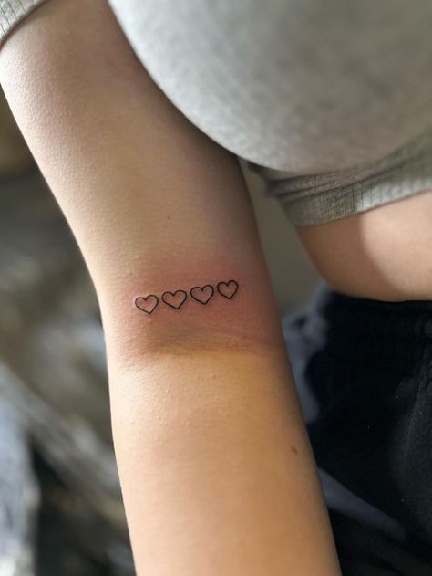 #tattoo #tattooideas #tattooart #tattoosforwomen #familytattooideas #tattooideasformen #tattoodesign #tattoopersoneldesign 4 Heart Tattoo Family, Meaningful Tattoos For Grandparents, Family Hearts Tattoo, Four Heart Tattoo, Four Hearts Tattoo, Grandparents Tattoo Small, Small Heart Tattoos For Women, 4 Hearts Tattoo, Grandparent Tattoo Ideas