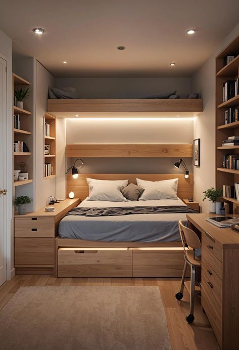 15 Clever Tiny Bedroom Ideas You Must See 30 Tiny Bedroom Hacks, Tiny Bedroom Ideas, Bedroom Wall Decoration, My Home Office, Daybed With Storage, Small Space Solutions, Bedroom Goals, Tiny Bedroom, Spare Bedroom