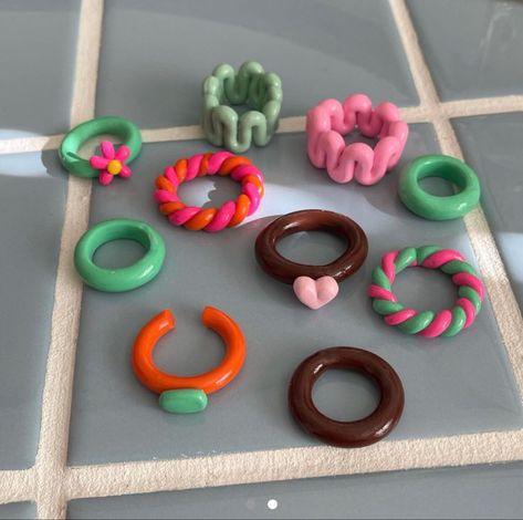 Clay Jewelry Rings, Handmade Rings Clay, Cincin Diy, Cercei Din Lut Polimeric, Polymer Clay Rings, Fimo Ring, Ring Polymer Clay, Rings Clay, Diy Clay Rings