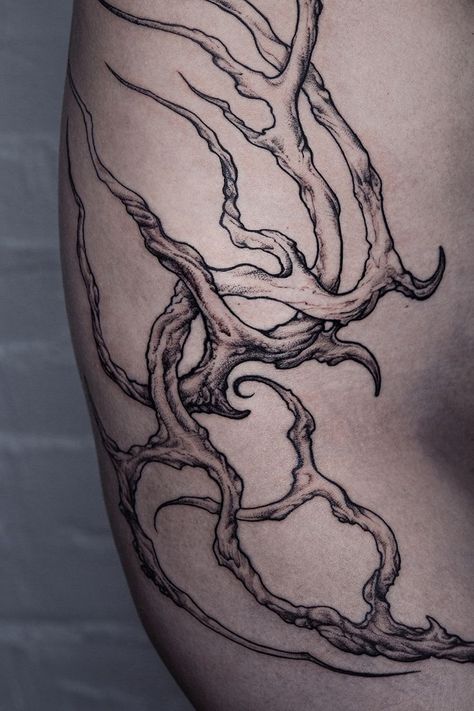 Leaf Tramp Stamp, Overgrown Tattoo, Oak Branch Tattoo, Tree Bark Tattoo, Tree Branches Tattoo, Tree Root Tattoo, Tattoo Roots, Root Tattoo, Impala Tattoo