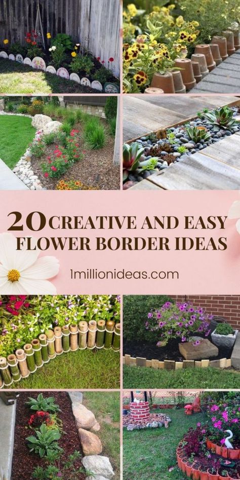 You want to design a neat and tidy flower garden, looking for the right border will create all the difference. Flower Bed Divider Ideas, Unique Flower Bed Borders, Garden Ideas Borders, Raised Corner Flower Bed, Garden Borders With Pots, Creative Flower Beds, Diy Brick Flower Bed Border, Diy Flower Bed Border Ideas Cheap, Small Garden Border Ideas