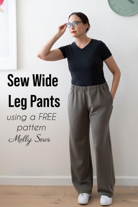 How To Make Wide Leg Pants: A Beginner's Sewing Guide - Melly Sews Pattern For Wide Leg Pants, Free Wide Leg Pants Sewing Pattern, Wide Leg Pants Sewing Pattern Free, Linen Pant Pattern, Easy Pants Sewing Pattern, Wide Leg Pant Pattern, Elastic Pants Pattern, Straight Leg Pants Pattern, Linen Pants Pattern