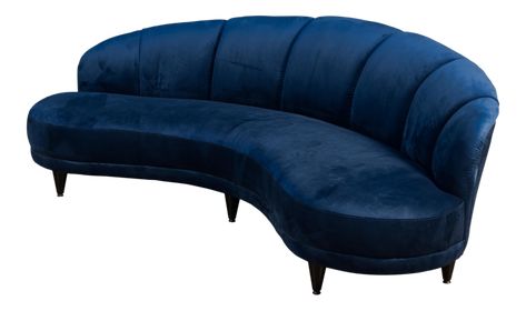 Navy curved sofa with peg legs Sofa Sala, Little Sofa, Petite Sofa, Art Deco Sofa, Grey Velvet Sofa, Dark Blue Velvet, Curved Sectional, Midnight Sky, U Shaped Sectional