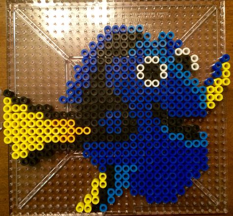 Dory Perler Bead design! I saw this pattern on Pinterest a couple of days ago and decided to do it myself! -Hannah B. Hama Beads Disney, Melty Bead Designs, Easy Perler Bead Patterns, Pixel Beads, Melty Bead Patterns, Fuse Bead Patterns, 8bit Art, Hama Beads Design, Perler Bead Templates