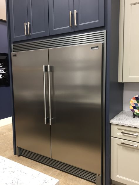 Xl Fridge And Freezer, Kitchen With Commercial Refrigerator, Kitchen With Built In Fridge, Big Fridge Kitchen, Double Refrigerators In Kitchen, Oversized Fridge, Refrigerator Cabinet Ideas, Double Fridge Kitchen, Viking Appliances Kitchen