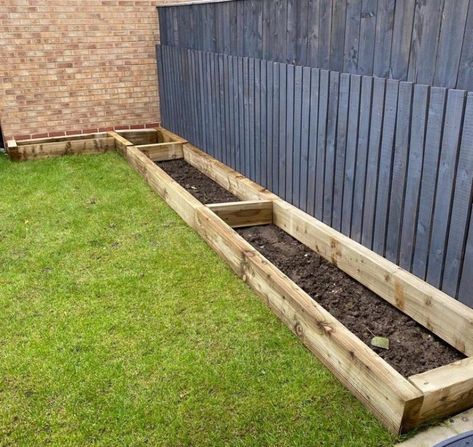 Sleeper Raised Beds Patio, Small Garden Raised Borders, Raised Flower Beds Sleepers, Wooden Sleepers Garden, Sleeper Garden Beds, Raised Sleeper Flower Beds, Raised Garden Borders, Low Raised Garden Beds, Railway Sleeper Beds