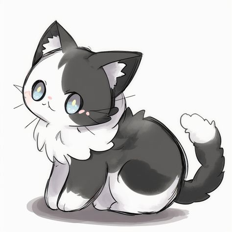 Cute chibi black and white cat White Cat Header, White Cat Halloween Costume, White Cat Gif, Cartoon Black And White, Cute Fox Drawing, Black Cat Drawing, Kawaii Cat Drawing, Chat Kawaii, Kitten Drawing