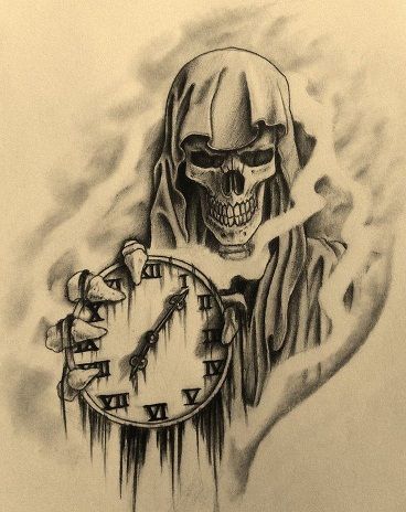 La Muerte Tattoo, Reaper Drawing, Grim Reaper Tattoo, Hourglass Tattoo, Reaper Tattoo, Grim Reaper Art, Kunst Tattoos, Skulls Drawing, Clock Tattoo