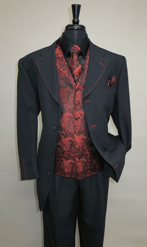 Dark Red Suit, Red Fancy Dress, Black And Red Suit, Masquerade Outfit, Red Tuxedo, Single Breasted Suit, Modern Fit Suit, Black Suit Men, Fancy Suit