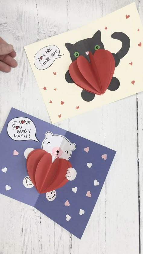 Pop Up Valentine Cards, Valentines Cards For Kids, Kartu Ulang Tahun Diy, Valentines Day Cards Diy, Birthday Heart, Kraf Kertas, Red Ted Art, Aesthetic Heart, Kartu Valentine