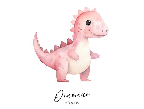 T Rex Watercolor, Cute Pink Dinosaur, Kids Birthday Invitation Card, Dinosaur Clipart, Pink Png, Pink Dinosaur, Watercolor Png, Birthday Invitations Girl, Home Decor Color