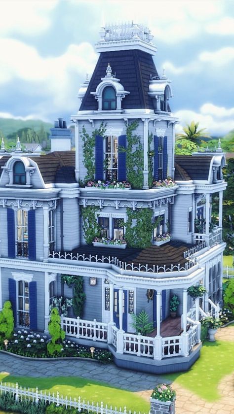 Sims 4 Victorian House Layout, Victorian House Layout Floor Plans, Sims Glimmerbrook House, Sims 4 Mansion Exterior, Sims 4 Builds Modern, Sims4 Victorian House, Bloxburg House Layouts 2 Story Victorian, Dream House Victorian, Sims 4 House Windenburg