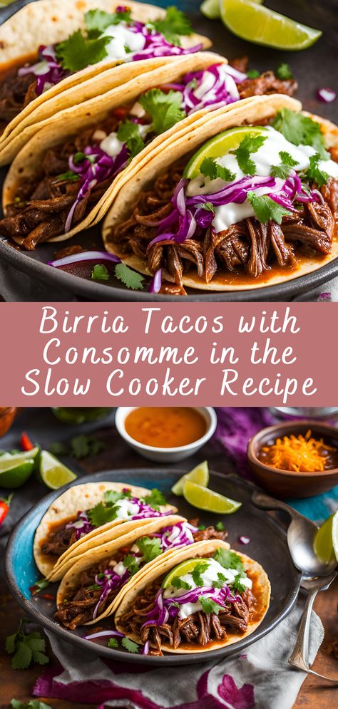 RECIPES Birra Meat Recipe, Barirria Tacos, Birria Slow Cooker Recipe, Birria Instant Pot Recipes, Birria Recipe Mexican Crockpot Easy, Birria Recipe Mexican Authentic, Birria Slow Cooker, Slow Cooker Birria Tacos, Authentic Birria Tacos