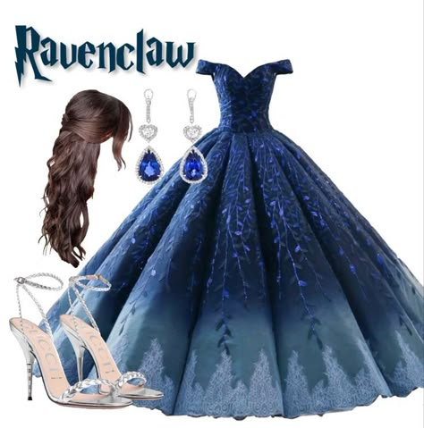 Yule Ball Dress Ideas Ravenclaw, Ravenclaw Ball Gown, Ravenclaw Yule Ball Gowns, Ravenclaw Dress, Ravenclaw Yule Ball, Princess Dress Aesthetic, Ravenclaw Costume, Harry Potter Houses Outfits, Yule Ball Outfits