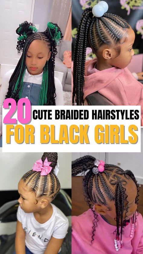 20 CUTE BRAIDED HAIRSTYLES FOR BACK TO SCHOOL Girls Back To School Hairstyles Black, Braids For Cheerleaders, Girls Braids Hairstyles Kids Black, Braided Hairstyles Little Kids, Girls Braided Ponytail Hairstyles Black, Preschool Braid Styles, Braided Hairstyles For Little Black Kids, Cute School Hairstyles For Kids, Seven Year Old Hairstyles