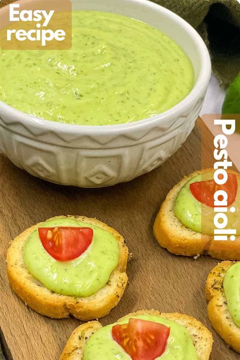 Pesto Aioli Recipe, Easy Aioli, Easy Flatbread Pizza Recipes, Potato Fritters Recipe, Pesto Aioli, Basil Aioli, Ranch Dressing Recipe Homemade, Homemade Aioli, Easy Dipping Sauce