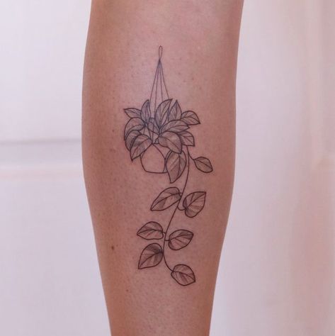 Floral Plant Tattoo, Camping Trailer Tattoo, Long Plant Tattoo, Plant Line Work Tattoo, Plant Mom Tattoo Ideas, Patchwork Tattoo Plants, Linework Plant Tattoo, Plant Related Tattoos, Potted Plants Tattoo