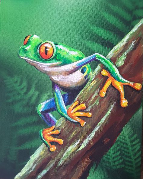 sandy 🎨artist on Instagram: “Just a little one #Frog #painting #art #rainforest #frogart” Rainforest Painting Acrylic, Cute Frog Painting, Rainforest Painting, Rainforest Frog, Frog Painting, Watercolour Cards, Green Tree Frog, Classroom Idea, Food Painting