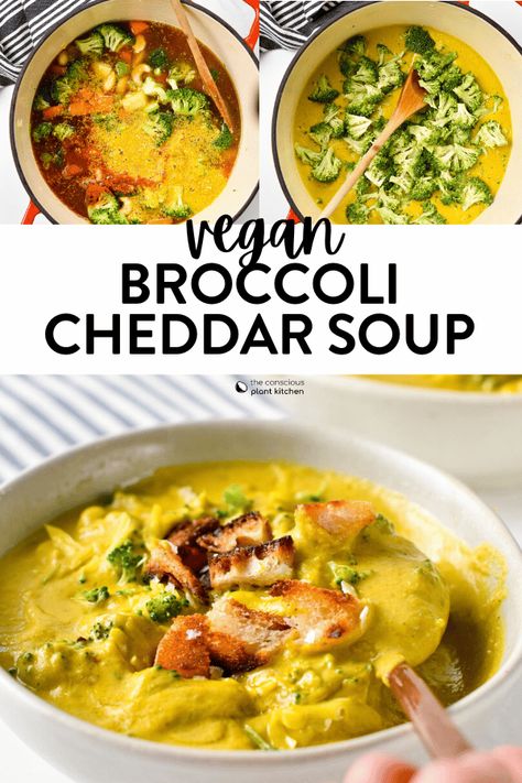 Vegan Broccoli Cheddar Soup, Creamy Broccoli Cheddar Soup, Cowboy Stew, Vegan Tomato Soup, Vegan Broccoli, Easy Stir Fry Recipes, Healthy Vegan Dinner, Cream Of Broccoli Soup, Going Vegetarian