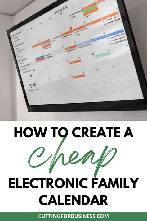 How to Create an Electronic Family Calendar - cuttingforbusiness.com. Home Calendar, Digital Calendar Ideas, Dakboard Ideas, Diy Digital Wall Calendar, Kitchen Calendar, Digital Wall Calendar, Electronic Calendar, Office Calendar Wall Ideas, Smart Calendar