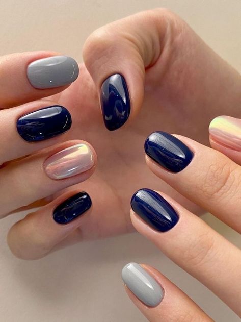 French Manicure Long Nails, Dark Blue Nails, Hello Nails, Hippie Nails, Nagel Tips, Smink Inspiration, Pretty Gel Nails, Makijaż Smokey Eye, Blue Nail