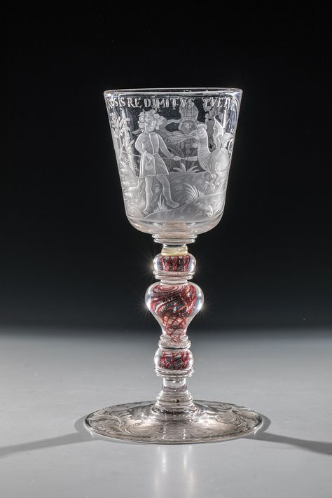 Goblet with gold ruby threads Bohemia, around 1700 Grayish glass. On disc foot with demolition pa Antique Glassware, Gorgeous Glass, Glass Art, Ruby, Auction, Glass, Gold, Quick Saves, Art