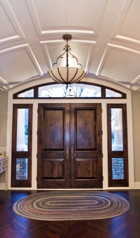 Stained Front Door, Pintu Ganda, Alder Doors, Pintu Interior, Double Door Entryway, Double Doors Exterior, Main Entrance Door Design, Narrow Living Room, Stained Doors