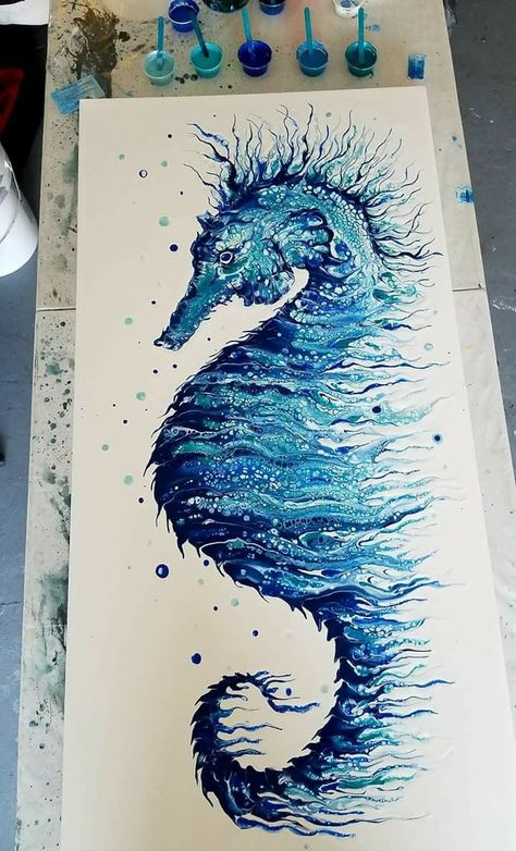 Abstract Art Painting Techniques, Flow Painting, Hiasan Bilik, Soyut Sanat Tabloları, Acrylic Pouring Art, Pouring Painting, Sea Horse, Alcohol Ink Art, Pouring Art