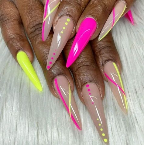 Long Almond Pink Nails, Summer Nails Pointy, Neon Vacation Nails, Stilleto Nails Designs Summer, Girly Habits, Pink Vacation Nails, Stiletto Nails Summer, Summer Stiletto Nails, Stilleto Nails Designs