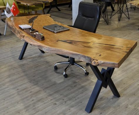 Walnut Office Desk, Live Edge Wood Desk, Walnut Desk Office, Rustic Office Desk, Live Edge Walnut Dining Table, Walnut Office, Trendy Coffee Table, Live Edge Desk, Rustic Home Offices