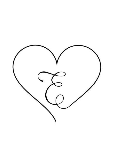 Letter E With Heart Tattoo, Letter E Initial Tattoo, Tattoos With Hearts In Them, Tiny E Tattoo, E Tatoos Letter, Initial Tattoo E, Tattoo Letra E, Heart With Letter Tattoo, E Initial Nails