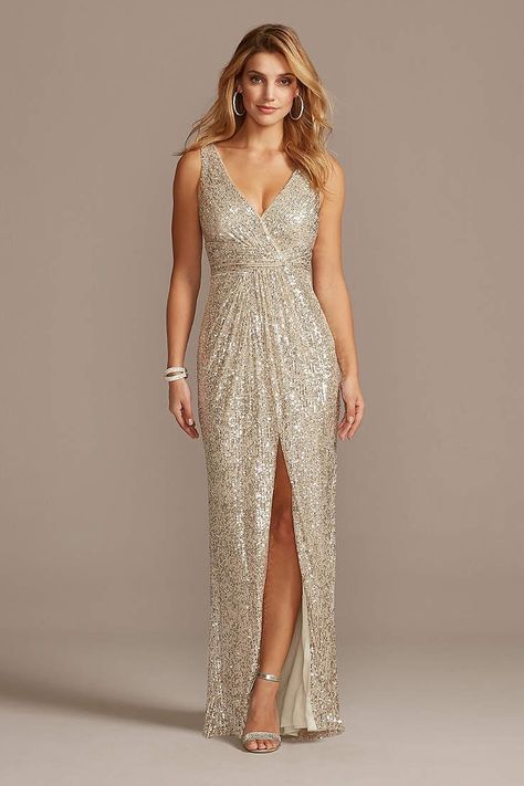 Elegant Evening Dresses Formal Gowns, Sequins Gown Styles, Gold Evening Dress, Champagne Sequin Dress, Metallic Dresses, Halter Wedding Dress, Sequin Evening Gowns, Sequin Bridesmaid Dresses, Formal Wear Dresses