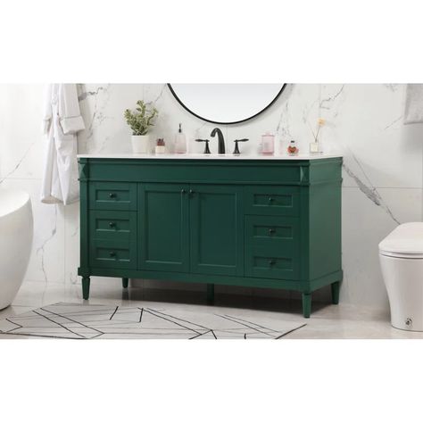 Lark Manor Wigston 60'' Free-standing Double Bathroom Vanity with Quartz Vanity Top | Wayfair Dark Teal Bathroom Vanity, Soft Close Hinges, Green Vanity, Bath Supplies, Side Drawers, Quartz Vanity Tops, Transitional Vanity, Vanity Drawers, Wood Marble