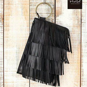 Boho Leather Bags, Best Leather Wallet, Foldover Bag, Leather Fringe Bag, Wristlet Bag, Fringe Purse, Metallic Purse, Diy Purse, Fringe Bags