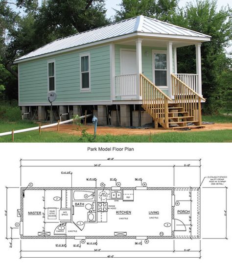 Katrina Cottages, Mississippi Cottages and MAHP Park Models: Part 1 – Project Small House Park Model Homes Floor Plans, 12x40 Floor Plan Layout, Shotgun House Floor Plans, Plan Park, Shotgun House Interior, Shotgun House Plans, Emergency Housing, Shotgun House, Park Model Homes