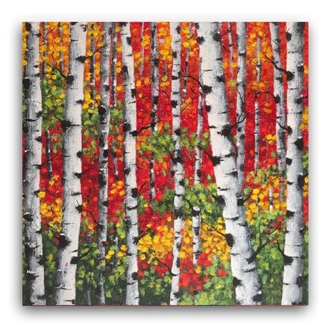 Birch Trees Painting, Colorful Landscape Paintings, Tree Painting Canvas, Small Wall Decor, Birch Tree Art, Birch Tree Painting, Trees Painting, Canvas Landscape, Wall Decor Abstract