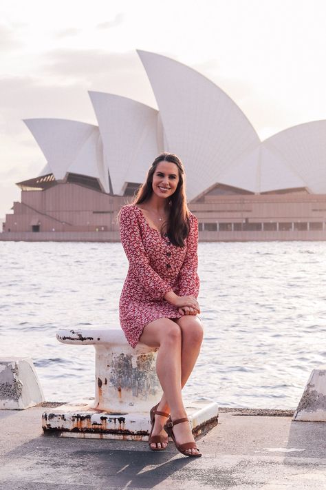 Lauren Campbell, Dress Portrait, Trip To Australia, Cognac Sandals, Casual Chic Spring, Visit Sydney, Australia Fashion, Harbour Bridge, Dresses Australia