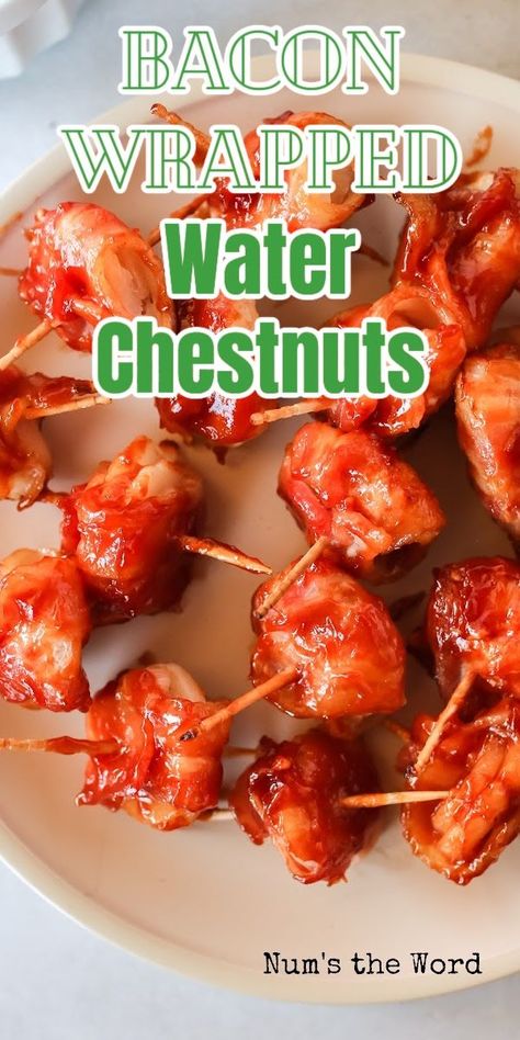 Bacon And Water Chestnut Appetizer, Bacon Wrapped Water Chestnuts Appetizers, Waterchestnut Recipes, Bacon Wrapped Water Chestnuts Recipe, Bacon Wrapped Water Chestnuts, Puff Pastry Pinwheels, Chestnut Recipes, Bacon Appetizers, How To Make Bacon