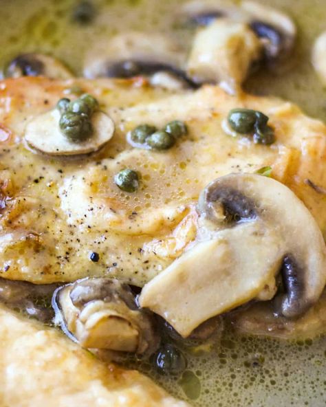 Chicken Piccata with Mushrooms and Capers - Savas Kitchen Chicken Piccata With Capers, Chicken Scallopini, Piccata Sauce, Capers Recipe, Capers Chicken, Chicken Piccata Recipe, Chicken Piccata, Baked Chicken Breast, Spinach Stuffed Mushrooms