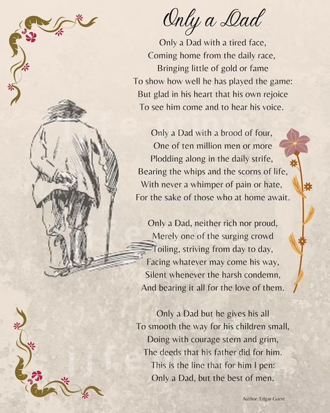 Only a Dad Poem by Edgar Guest Digital Download PDF File | Etsy Canada Father Poems, Dad Poems, Fathers Day Poems, Dad Birthday Gifts, Motivational Poems, Mom Poems, Literary Posters, Father's Day Printable, Father's Day Greetings